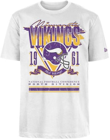 MINNESOTA VIKINGS New Era Cap NFL Oversized T-Shirt Screent Print Distressed Team Graphic White Unisex