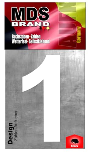 MDS Brand Design 20cm Zahlen Aufkleber | Selbstklebende hausnummern zum aufkleben | Klebezahlen für Mülltonne, Briefkasten & Hausnummer | Optimal für Außen & Innen, klebeziffer sind Weiss (1)