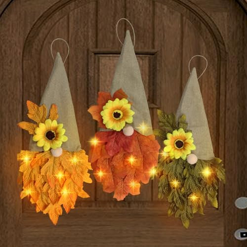 DBALL Set di 3 Gnomi Autunnali con Foglie Autunno Artificiali Gnomo Autunnale con Cappello a Punta Addobbi Autunnali per il Ringraziamento Autunno Decorazioni Casa con Spago per Appendere