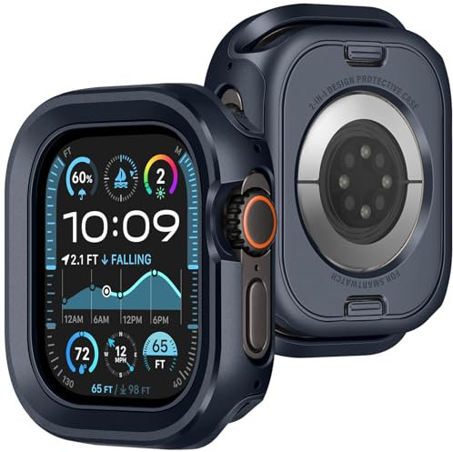 ZZDZZ 2 en 1 Funda Compatible con Apple Watch Ultra 2/Ultra 49mm, Dura Metál Bumper Resistente Arañazos Protección Carcasa para Apple Watch 49mm (Azul)