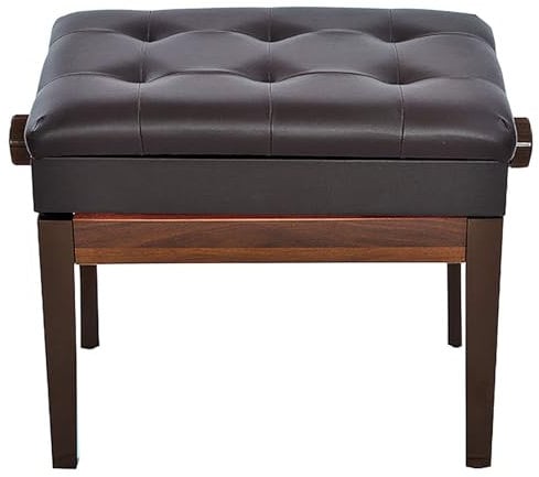 Brown Genuine Leather Piano Bench With Storage - Duet Stool for Adult Instrumental Performance and Practice - Dressing Table Stool