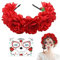 Meleager Blumen Haarreif, Rosen Haarreif Rot, Haarreif Blumen Karneval, Dia de Muertos Haarreif, Temporäres Gesichtstattoo, 2 Stück Kostüm Accessoires für Karneval, Tag der Toten, Halloween