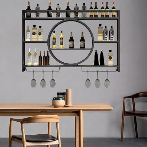 Meubles Pour Bar，etagere A Vin Design Etagere Rangement Cuisine Mural Porte Bouteille Metal Bar Cafe étagère à Bouteilles De Vins(Size:140 * 15 * 80cm,Color:Noir)