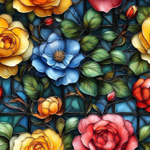 Self Adhesive Wallpaper Color Glass Flowers Vinyl Wrap Contact Paper Waterproof & Stain-Resistant with Wet Wipe Cleaning for Cabinet Countertops Pantries Bathroom Walls Wallpaper 30 cm x 2 m