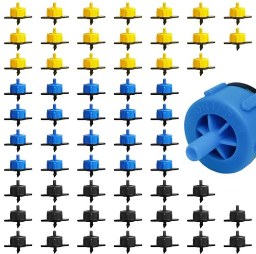 60 Pcs Garden Constant Water Flow Head, 1/4 2L/H, 4L/H, 8L/H Tube Micro Sprinkler for 4/7mm Tube Micro Sprinkler Garden Constant Water Flow Head for Garden Lawn Drip Irrigation (Yellow,Blue,Black)