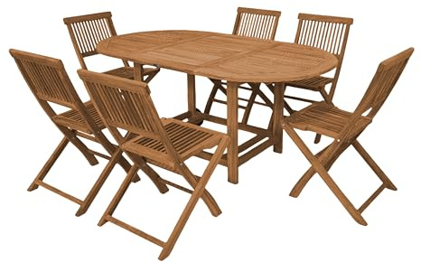 AXI Jadi Ovaler Gartenset mit 6 Klappbaren Stühlen aus Teak Holz | Sitzgruppe/Gartenmöbel für 6 Personen | Esstisch für Draußen/Garten | Gartentisch Oval mit 6 Gartenstühlen Klappbar aus Teakholz
