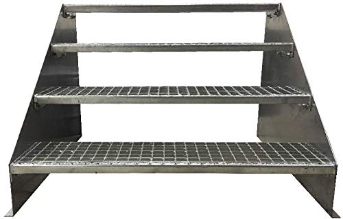 4 Stufen Standtreppe Stahltreppe freistehend Breite 110cm Höhe 84cm Verzinkt/Robuste Außentreppe/Stabile Industrietreppe für den Außenbereich