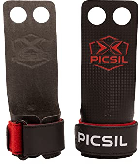 PICSIL - Maniques RX, Grips en Fibre de Carbone, Fins et Résistants, Utilisation avec Magnésie, pour Cross Training, Gymnastique et Calisthenics, 2 Trous (Rouge, M)