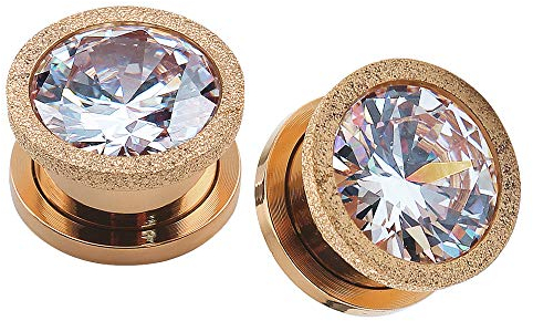 ZeSen Bijoux 6-14mm Oreille Tunnel Or Rose Oreille Jauges Bouchons En Acier Inoxydable Chair Tunnel Cubique Zircone Tunnels Expander Corps Piercing