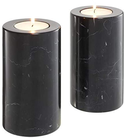 Casa Padrino Luxus Marmor Teelichthalter Set Schwarz Ø 10 x H. 18 cm - Hotel & Restaurant Deko Accessoires
