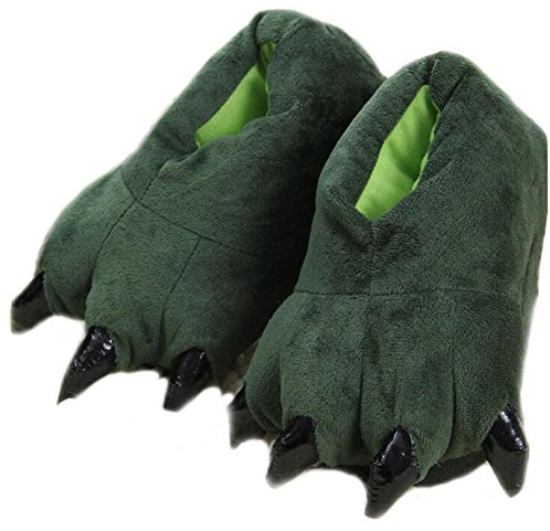 YILANLAN Zapatillas de Animales de Patas de Dinosaurio, Pantuflas de Felpa Caseras Cálidas de Dibujos Animados (34/39 EU, Verde)