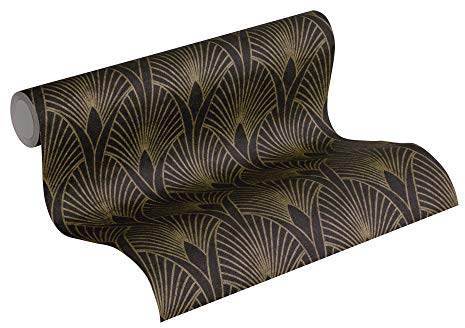 Livingwalls Vliestapete New Walls Tapete 50's Glam Art Deco Optik 10,05 m x 0,53 m metallic schwarz Made in Germany 374273 37427-3
