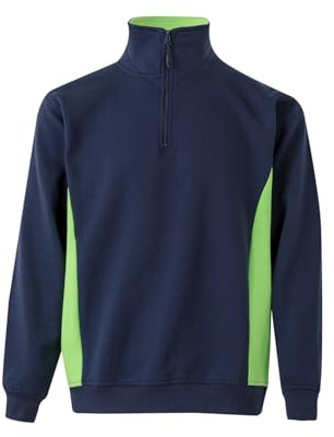VELILLA Felpa bicolore con mezza cerniera unisex per adulti, Blu Navy E Verde Lime, M