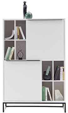 Robas Lund Highboard weiß matt, Wohnzimmerschrank mit Metallkufengestell, BxHxT 100x149x40 cm