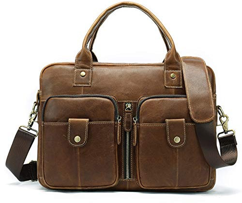 Businesstasche Aktentasche Männer Handtasche, Männer-Laptop-Schulter-Beutel Bussiness-Aktenkoffer echtes Leder Umhängetasche Handtasche Reisebüro Kurier Tasche Messenger-Taschen-Tasche Jungen Messenge