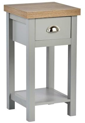 Home Source Bedside Table Nightstand, 1 Drawer, Oak Effect Grey Lamp Side Table