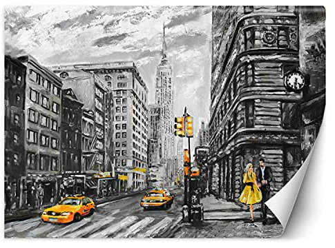 Feeby Wandtapete Fototapete Vlies Straße Taxi Aquarell 250x175 cm Gelb Modern Tapete Wohnzimmer Schlafzimmer New York City Aquarell