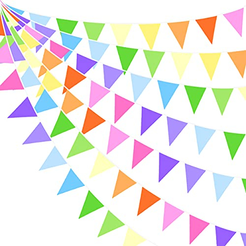 10 m Lange Regenbogen-Wimpelkette, Banner, Bunte Wimpelkette, Stoff, Dreiecks-Flagge, Girlande, wiederverwendbar, für Geburtstag, Hochzeit, Babyparty, Jahrestag, Festivals, Party-Dekorationen