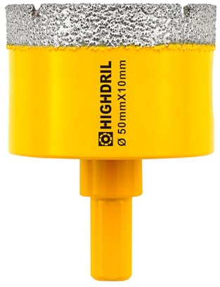 HIGHDRIL - Broca de núcleo de diamante seco, 50 mm de diámetro, 50 mm con vástago triangular soldada al vacío para hormigón, granito, mármol, vidrio, porcelana, mampostería, ladrillos