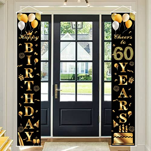 60.Geburtstagbanner Deko Männer Frauen,Schwarz Gold Banner Alles Gute zum 60.Geburtstag,60 Jahre Banner für 60 Geburtstags Party Dekorationen Zubehör,wesentliche für 60.Geburtstagsfeier Geschenke