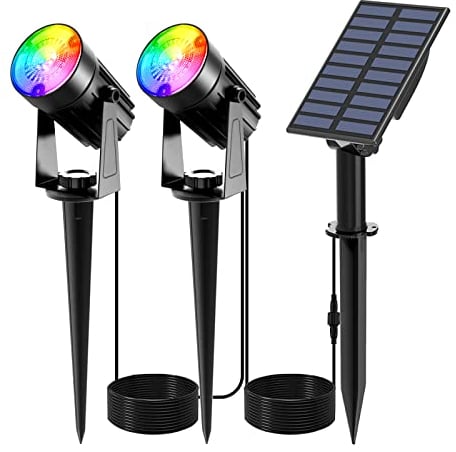 T-SUNUS Solar Gartenleuchte mehrfarbig, Gartenstrahler Solar RGB Gartenlampe Solar für außen mit 6 Farbwechsel IP65 wasserdicht für Bäume Sträucher Gartenweg Wand