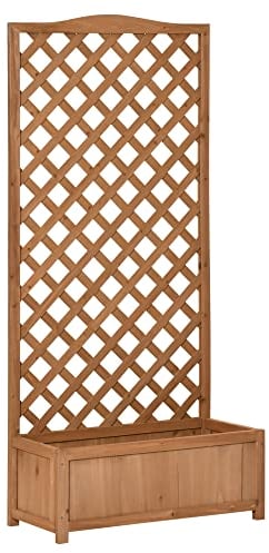 Outsunny Jardinière avec Treillis - bac à Fleurs - jardinière sur Pied - dim. 76L x 36l x 170H cm - Fond à Lattes - Bois Sapin pré-huilé