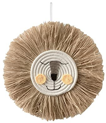 PETUFUN Tapiz tejido a mano, animal arte pared, tapices punto a mano, colgante animal tejido, diseño pompón barbe león macramé para habitación infantil