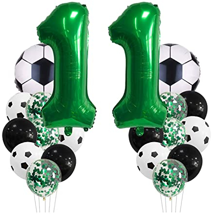 Chaungfu Fußball Geburtstagsdeko 11 Jahr Kindergeburtstag Deko Jungen Großes Luftballon Geburtstag Dekorationen Zahl Ballon, FolienBallon, Grüner Konfetti Ballon für Themenfeier, Grün
