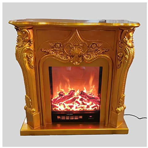 YUHUAWF fireplace Electric Firebox Insert Burner Decorative Fireplace Set Wooden Mantel Room Warmer Chimney LED Optical Flame Deocration electric fireplace (Color : Gold without heater)