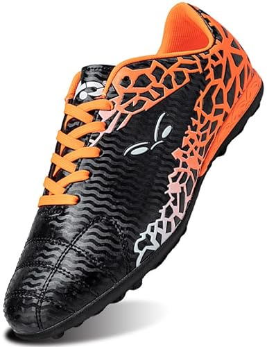 SIN0ES S22031 Fußballschuh für Herren und Kinder, Fußballschuhe, Fußgewölbeunterstützung, Performance-Futsal-Sneaker Schwarz Orange Gr.43