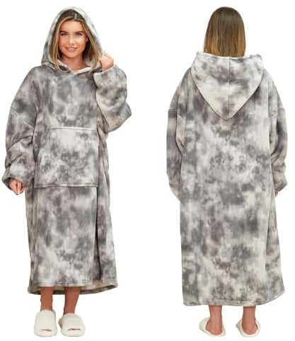 Dreamscene Pullover Sweatshirt Mit Kapuze Robe Decke - Vielseitiger Hoodie-Decken-Sweatshirt aus Flanell - Gemütlicher Unisex-Pullover mit eingebauter Deckenfunktion - Anthrazit