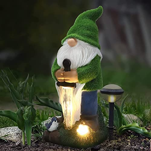 Estatua de gnomo de jardín para Exteriores, Estatua de gnomo, Funciona con energía Solar, Luces LED de jardín, Figura de jardín de Resina para decoración de Patio, césped, Patio
