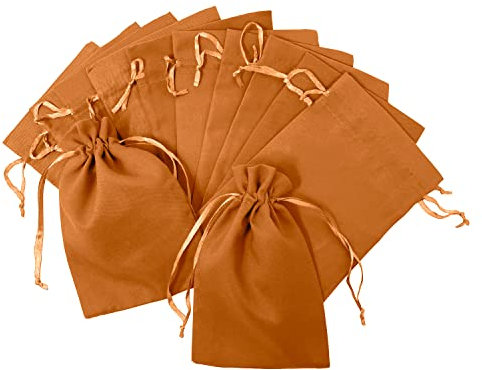 Oblique Unique® Baumwollbeutel mit Zugband 12 Stück Stoffsäckchen Stoffbeutel für Geschenke als Deko zu Weihnachten für DIY Adventskalender uvm. (Orange)