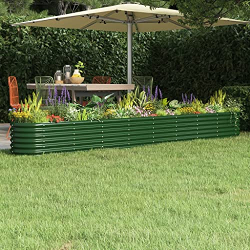 WIFSE Jardinière De Jardin Acier Enduit De Poudre 332x40x36 Cm Vert - Grande Jardinière Exterieur Et Balcon - Sur Pieds - Potager Et Bacs À Fleurs