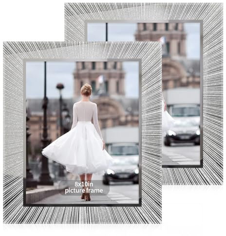 Flocey 8x10 Picture Frame Glass 2 Pack, Sparkly Glitter Photo Frame 8 x 10 Mirror Crystal Wedding Gift Wall and Tabletop Display