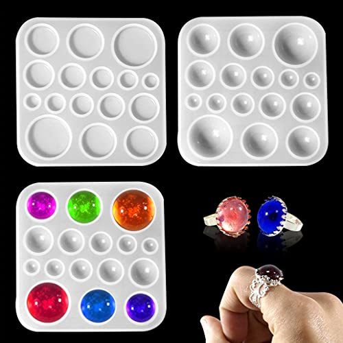 KyeeaDIY 3PCS Round Resin Molds Silicone Moulds Gemstone Silicone Molds for Epoxy Resin Ring Molds for Jewelry Making Metal Ring Holder for DIY Craft