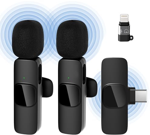 Qhot Microfono Wireless per iPhone, Microfono Lavalier Wireless per Registrazione Video, Streaming Live, Podcast, Vlog, YouTube/TikTok (iOS&USB-C/2 Mic)