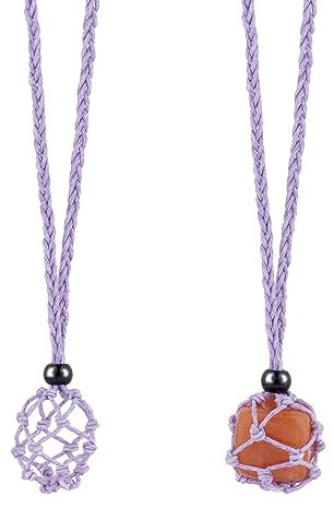 WEWAYSMILE 2 Pezzi Collana Vuota Porta Pietre, Collana Macrame Intrecciata con Cordoncino di Cotone Cerato, Collana con Pendente in Pietra Regolabile per Donne e Uomini, 76 cm (Viola medio)
