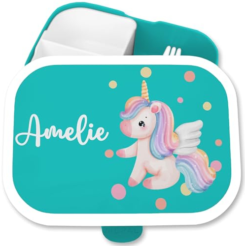 Brotdose Kinder Campus für Mepal - Einhörner - Brotbox süßes Einhorn Lunchbox Sweet Unicorn I - 750 ml - Türkis - einschulung geschenke mädchen kinderbrotdosen kindergarten einhörnern