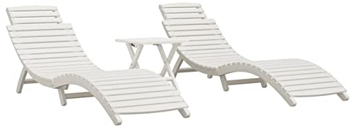 Festnight sonnenliegen zusammenklappbar Sonnenliege 2 Personen Doppelliege Outdoor Gartenliege 2 Personen Gartenliege Holz Liegestuhl mit Tisch Weiß Massivholz Akazie-2 Sonnenliegen mit Tisch