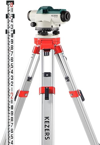 KEZERS 32X Automatic Optical Level Kit with Tripod, Self-Leveling Magnetic Dampened Compensator and Transport Lock, Aluminum Survey Tripod, 9FT Grade Rod, Carrying Case
