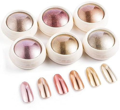 Cisixin 6 Farben Chrom Glitzerpuder, Nail Chrome Powder, Spiegel Effekt Chrome Pigmente, Nagel Mirror Glitzer für Nagelkunst Design Starter