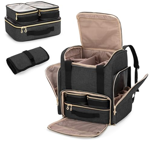 Luxja Kosmetikkoffer Rucksack, Make Up Tasche für Kometik, Kosmetik Organizer für Unterwegs, Damen Kosmetiktasche, Schwarz