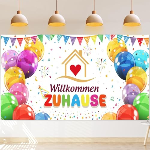 Kaisibum Willkommen Zuhause Banner, 180 * 110cm Herzlich Willkommen Girlande Herzlich Willkommen Schild Willkommen Zuhause Baby Rückkehr Familienfeiern für Baby Ehefrau Herzlich Willkomme