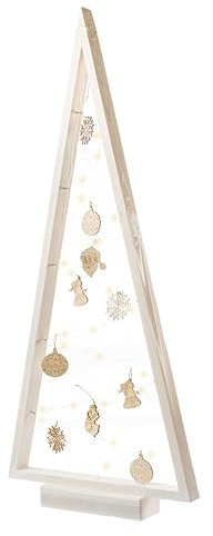 BOGATECO Albero di Natale in legno con LED, altezza 104 cm, decorazione in legno inclusa, decorazioni natalizie, 100 LED
