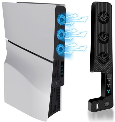 Cooling Fan for PS5 Slim Accessories, Joso Cooling Fan with 3 Levels Adjustable Speed Cooling Fan System for PS5 Slim Console, Compatible with PlayStation 5 Slim Digital Edition and Disc Version