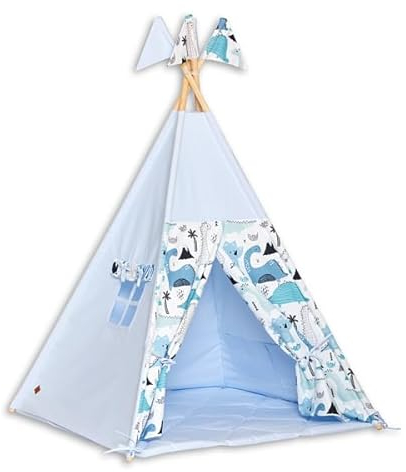 Fun with Mum Tipi-Zelt Teepee Fur Kinder Indianer Wigwam Kinderzimmer Garten Bodenmatte 100 x 100 x 150 cm Baumwolle - Dino