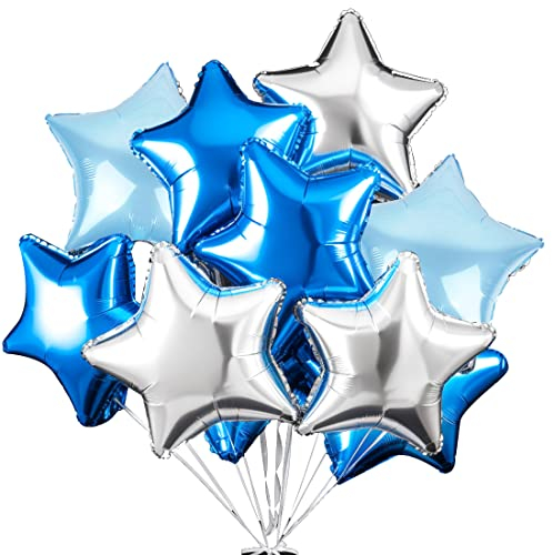 Stern Folienballons Blau Silber 24 Stück,Stern Helium Luftballons, Sternluftballons Heliumballon Hochzeitsdeko,Geburtstagsdeko oder Valentinstag