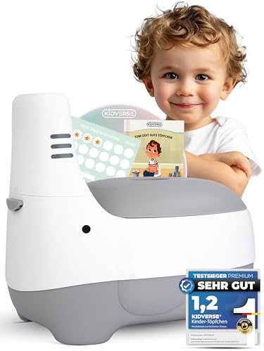 KIDVERSE® Töpfchen für Kinder - Komfortable Kindertoilette mit Deckel - Hautfreundliches Kinder Töpfchen mit Spritzschutz - Praktisches Töpfchen Baby Set mit Erfolgsbuch - Toilette Kinder Grau