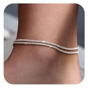 Nayyana Fußkettchen aus 925er-Sterlingsilber für Damen, zierliche, geschichtete, wasserfeste Fußkettchen für Damen, verstellbares Damen-Fußkettchen-Set, stapelbar, Strandschmuck